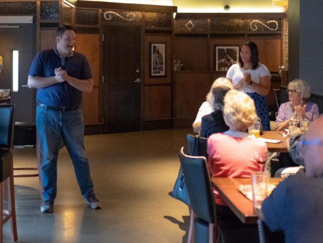 Indiana State Senate Senator JD Ford speaks at a fundraiser hosted by the Hamilton County Young Democrats at Bar Louie in Carmel ahead of the Young Democrats of America National Convention in Indianapolis 2019