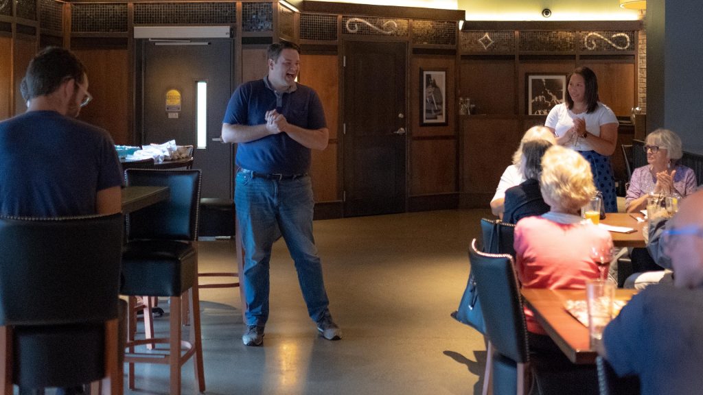 Indiana State Senate Senator JD Ford speaks at a fundraiser hosted by the Hamilton County Young Democrats at Bar Louie in Carmel ahead of the Young Democrats of America National Convention in Indianapolis 2019