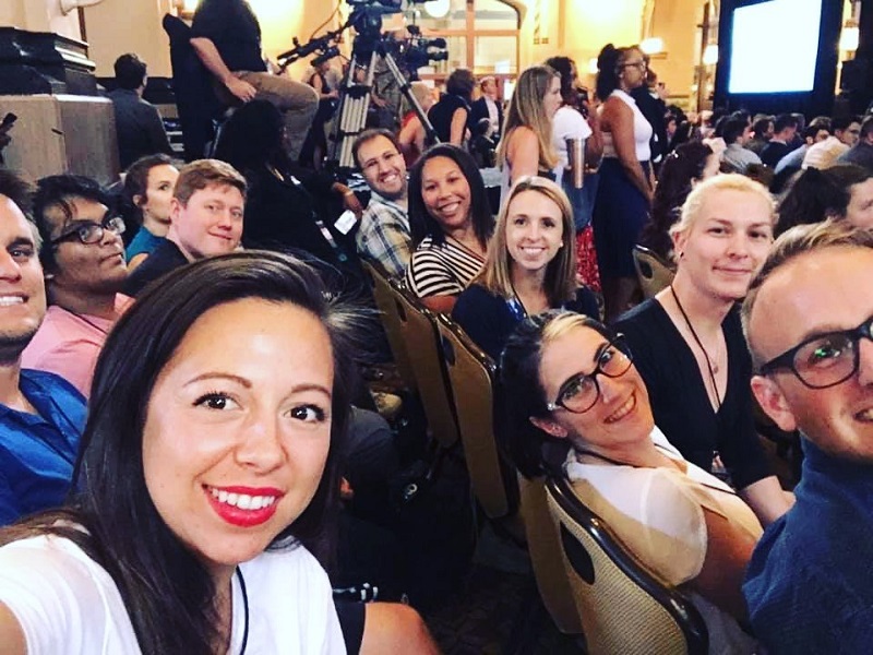 Hamilton County Young Democrats Group Smiling with Media in Background at the Young Democrats of America National Convention in Indianapolis 2019